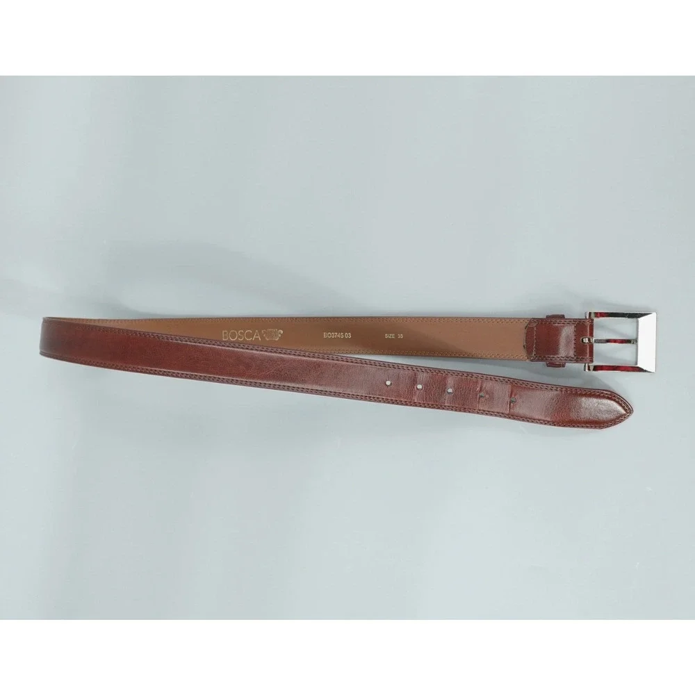 Bosca Leather Belt Mens 36 Brown Silver Tone Buckle Workwear Career BO3745‎